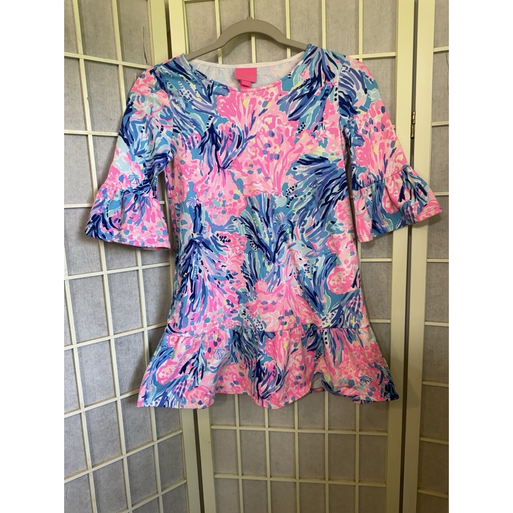Lilly‎ Pulitzer Sorrento Beach Coastal Dress Fan Sea Pants Girls Size Large 8/10